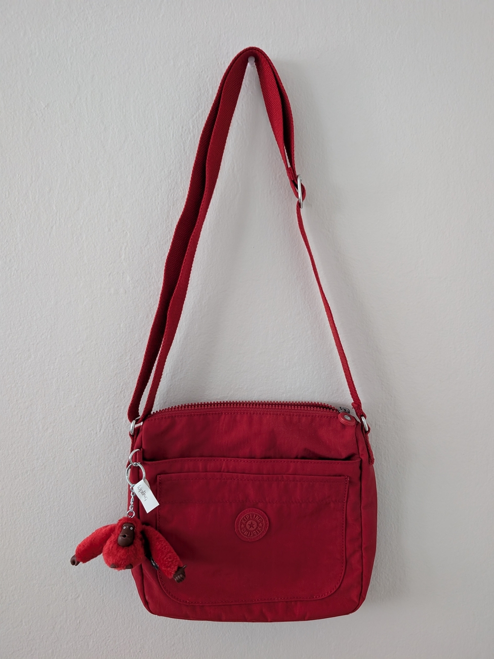 Kipling Sebastian Red Crossbody Bag with Monkey Charm